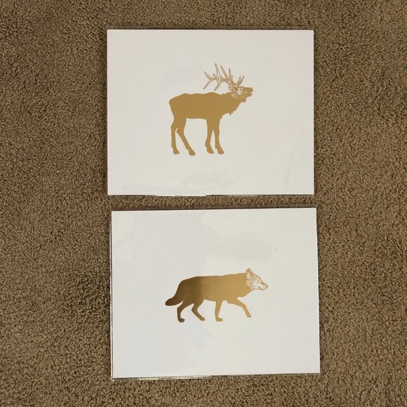 Gold Foil Wolf & Elk Print scandinavian art modern nordic folk nature silhouette - Picture 3 of 14